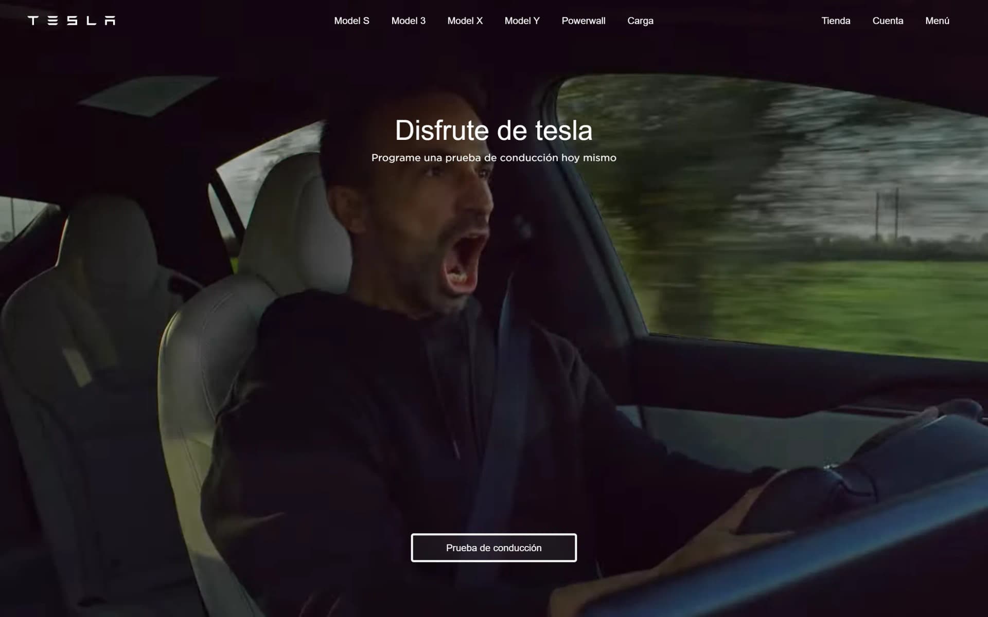 Tesla Landing Page on desktop